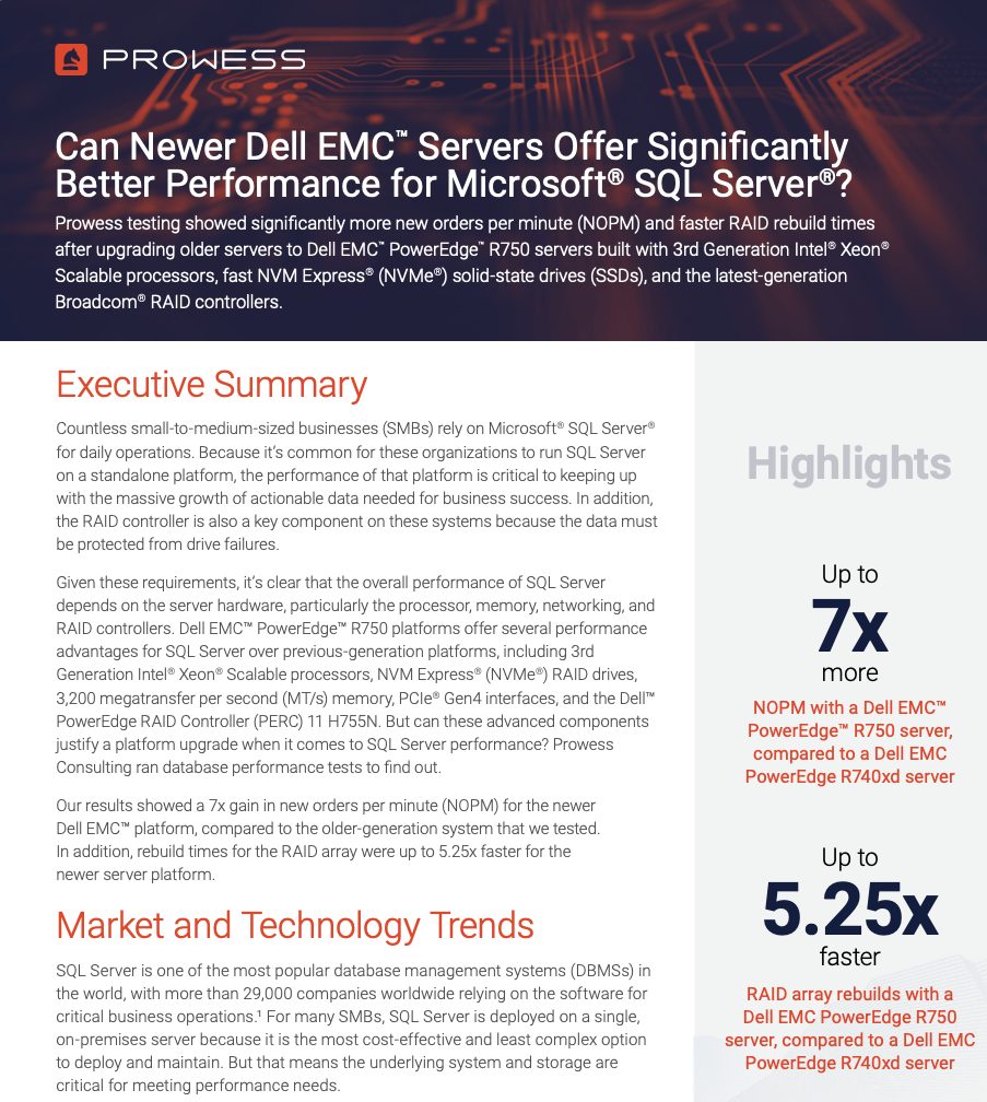 Can Newer Dell EMC™ Servers Offer Significantly Better Performance for  Microsoft® SQL Server®? | Prowess Consulting